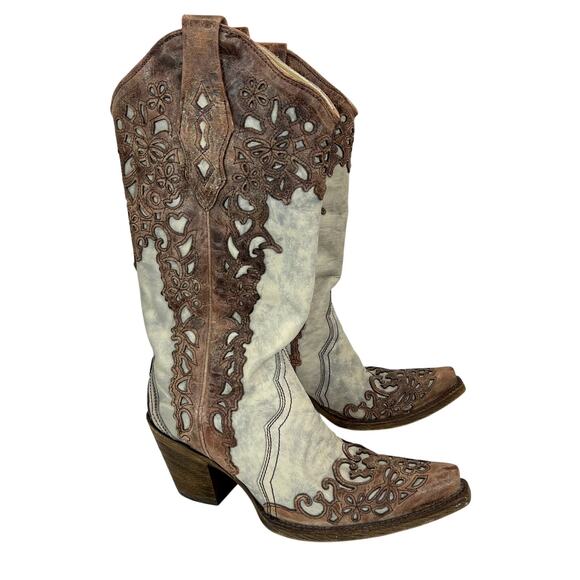 Corral Boots Addison Sand Cognac Laser Overlay Boots Womens 6 Western Cowboy - Picture 1 of 8